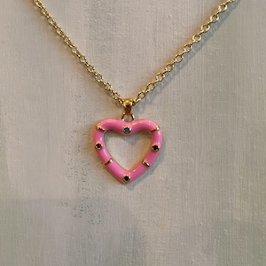 pink and gold diamond heart charm necklace