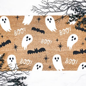 Boo! Ghost & Bat Pattern Halloween Doormat, Halloween Decor, Fall Decor, Welcome Mat, Housewarming Gift, Front Door mat, Cute Outdoor Porch