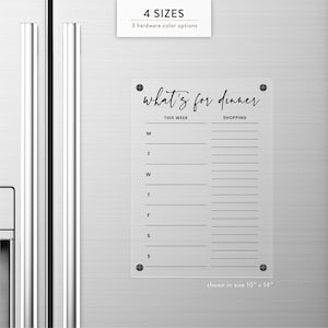 Meal Planning Magnetic Acrylic Calendar, Wet or Dry Erase Board, Modern Family Planner, Dinner Plans, Shopping Grocery list