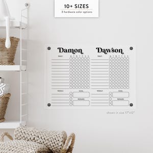 Personalized Acrylic Double Chore Chart, Retro, Dry Erase Calendar, Modern Family Planner, Family Command Center