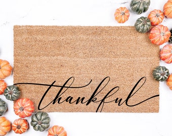 Thankful Bottom Script Thanksgiving Doormat, Fall Doormat, Fall Decor, Thanksgiving Decor, Welcome Mat, Housewarming Gift, Front Door mat