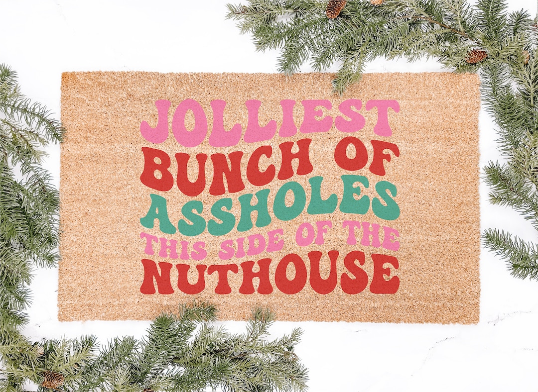 Jolliest Bunch Groovy Colored Christmas Doormat profanity, Christmas