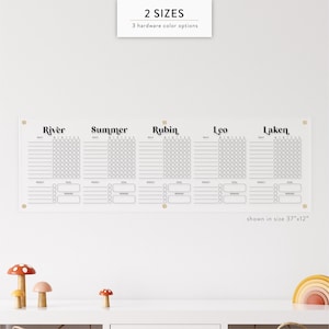 Personalized Kid&#39;s Acrylic Chore Chart for Five Children, Wall Mount Dry Erase Calendar, Modern Family Planner, Family Command Center