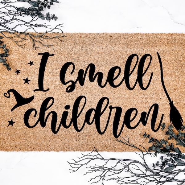 I Smell Children Witchy Halloween Doormat, Halloween Decor, Fall Decor, Welcome Mat, Housewarming Gift, Front Door mat