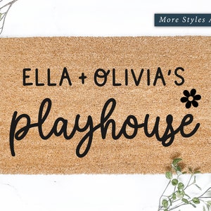 Personalized Daisy Flower Embellished Playhouse Doormat, Cute Playhouse Accessories, Custom Gifts for Kids, Welcome Mat, Porch Decor