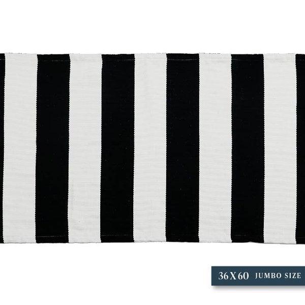 Black and White Vertical Striped Indoor/Outdoor Rug | Layering Rugs | 36 x 60 inch, Classic Home Decor, Porch Decor, Housewarming Gifts