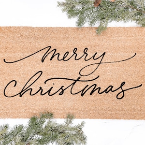 Merry Christmas Modern Script Doormat, Christmas Decor, Modern Farmhouse Christmas, Holiday Decor, Holiday Doormat, Gift, Christmas Gift