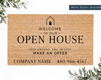 Open House Realtor Info Doormat, Realtor Gifts, Personalized Gifts, Client Gifts, Real estate, Door mat, Welcome Mat, Business Decor