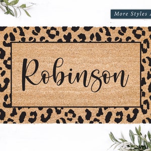 Leopard Frame Pattern Last Name Doormat, Personalized Door Mat, Unique Home Decor, Housewarming Gift, Wedding Gift, Custom Gift, Porch Decor