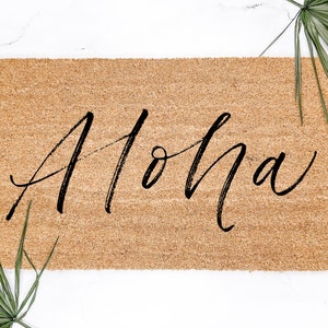 Aloha Script Doormat: Coconut Fiber Welcome Mat, Island Decor