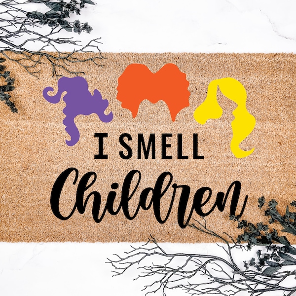 I Smell Children Witchy Color Halloween Doormat, Halloween Decor, Fall Decor, Welcome Mat, Housewarming Gift, Front Door mat