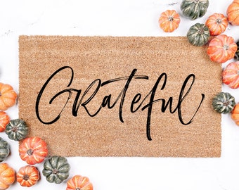 Grateful Script v2 Thanksgiving Doormat, Fall Doormat, Fall Decor, Thanksgiving Decor, Welcome Mat, Housewarming Gift, Front Door mat