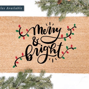 Merry and Bright Christmas Lights Doormat, Christmas Decor, Christmas Doormat, Holiday Decor, Holiday Doormat, Gift, Christmas Gift Door mat image 2