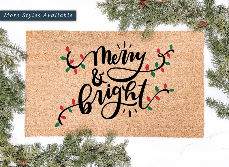 Merry and Bright Christmas Lights Doormat, Christmas Decor, Christmas Doormat, Holiday Decor, Holiday Doormat, Gift, Christmas Gift Door mat image 2