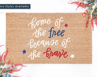 Home Of The Free Because Of The Brave Doormat, Patriotic Decor, Red White and Blue Decorations, Unique Home Decor, Gifts for Military Family