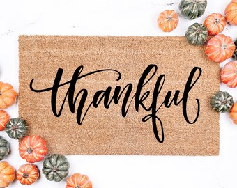 Thankful Script Doormat: Fall Thanksgiving Decor