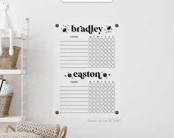 Personalized Acrylic Chore Chart, Retro Family Planner, Dry Erase