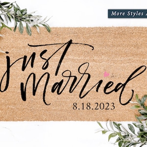 Custom Just Married Coir Doormat: Newlywed Gift, Porch Decor