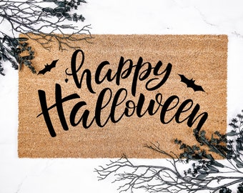 Happy Halloween Bats Doormat: Natural Coir Fall Decor