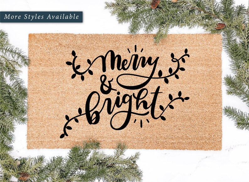 Merry and Bright Christmas Lights Doormat, Christmas Decor, Christmas Doormat, Holiday Decor, Holiday Doormat, Gift, Christmas Gift Door mat image 3