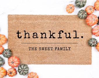 Thankful Personalized Thanksgiving Doormat, Fall Doormat, Fall Decor, Thanksgiving Decor, Address Doormat, Custom Gift