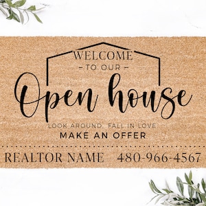 Welcome to Our Open House Doormat, Relator Gifts, Cute Welcome Mat, Business Door Mat, Client Gifts, Personalized Gifts, Custom Door Mat