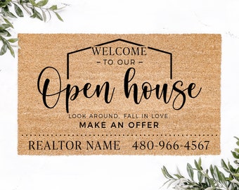 Welcome to Our Open House Doormat, Relator Gifts, Cute Welcome Mat, Business Door Mat, Client Gifts, Personalized Gifts, Custom Door Mat
