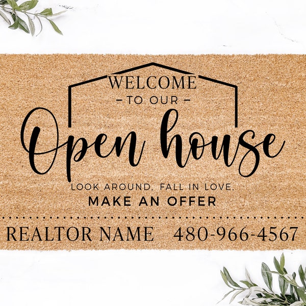 Welcome to Our Open House Doormat, Relator Gifts, Cute Welcome Mat, Business Door Mat, Client Gifts, Personalized Gifts, Custom Door Mat