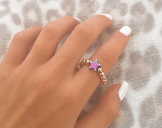 Metallic Star and gold beaded ring