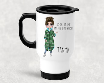 Personalised Dry Robe Thermal Mug, Travel Cup, Towel Robe Gift, Dry Robe Wanker, Footy Mum, Camping Robe, Camping Mug, Name Mug, Coffee