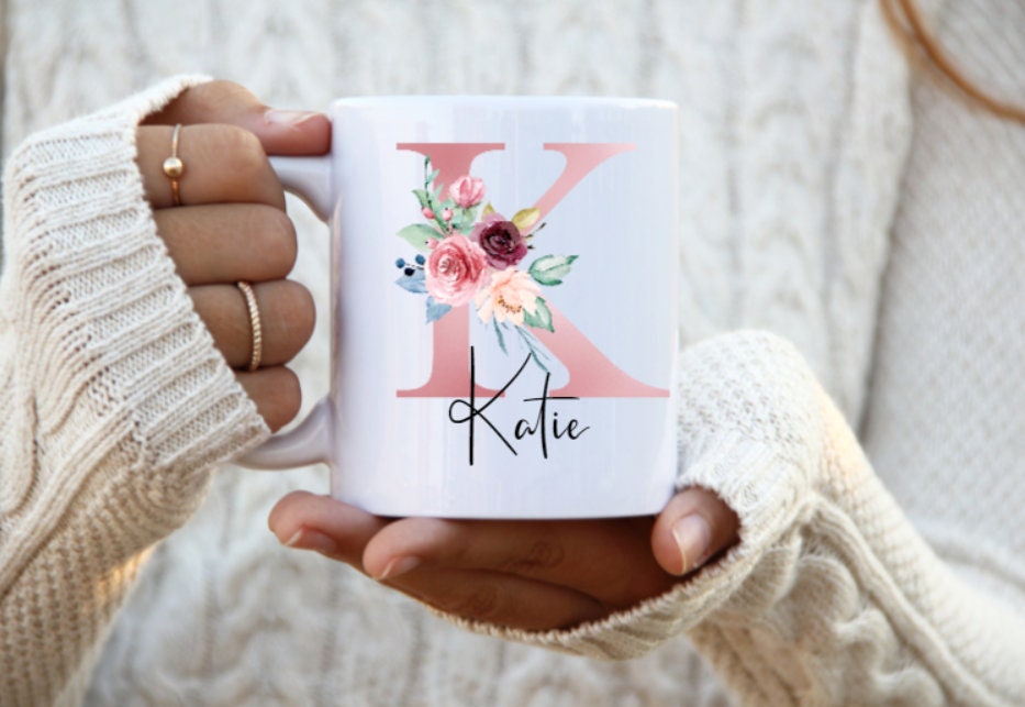 Personalised Gold Initial Mug for Her Bridesmaids Gift Birthday Gifts Any  Letter Floral Mother's Day Alphabet Cup 