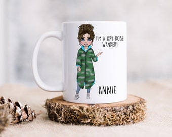 Personalised Mug, Personalised Dry Robe Mug, Towel Robe Gift, Dry Robe Wanker, Footy Mum, Camping Robe, Camping Mug, Name Mug