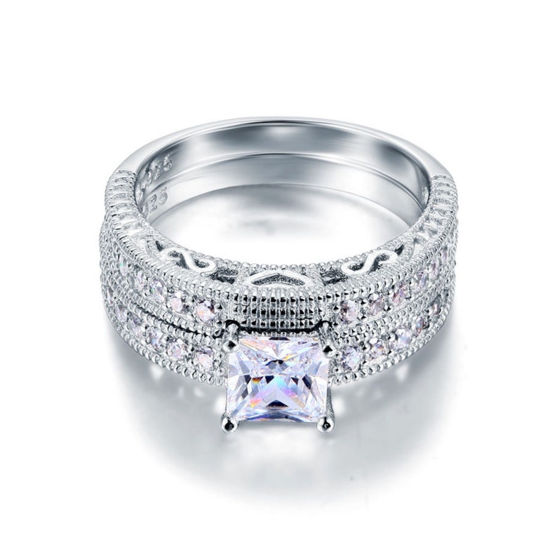 1 Carat Created Diamond Engagement Ring Set 2pc Wedding Ring Etsy