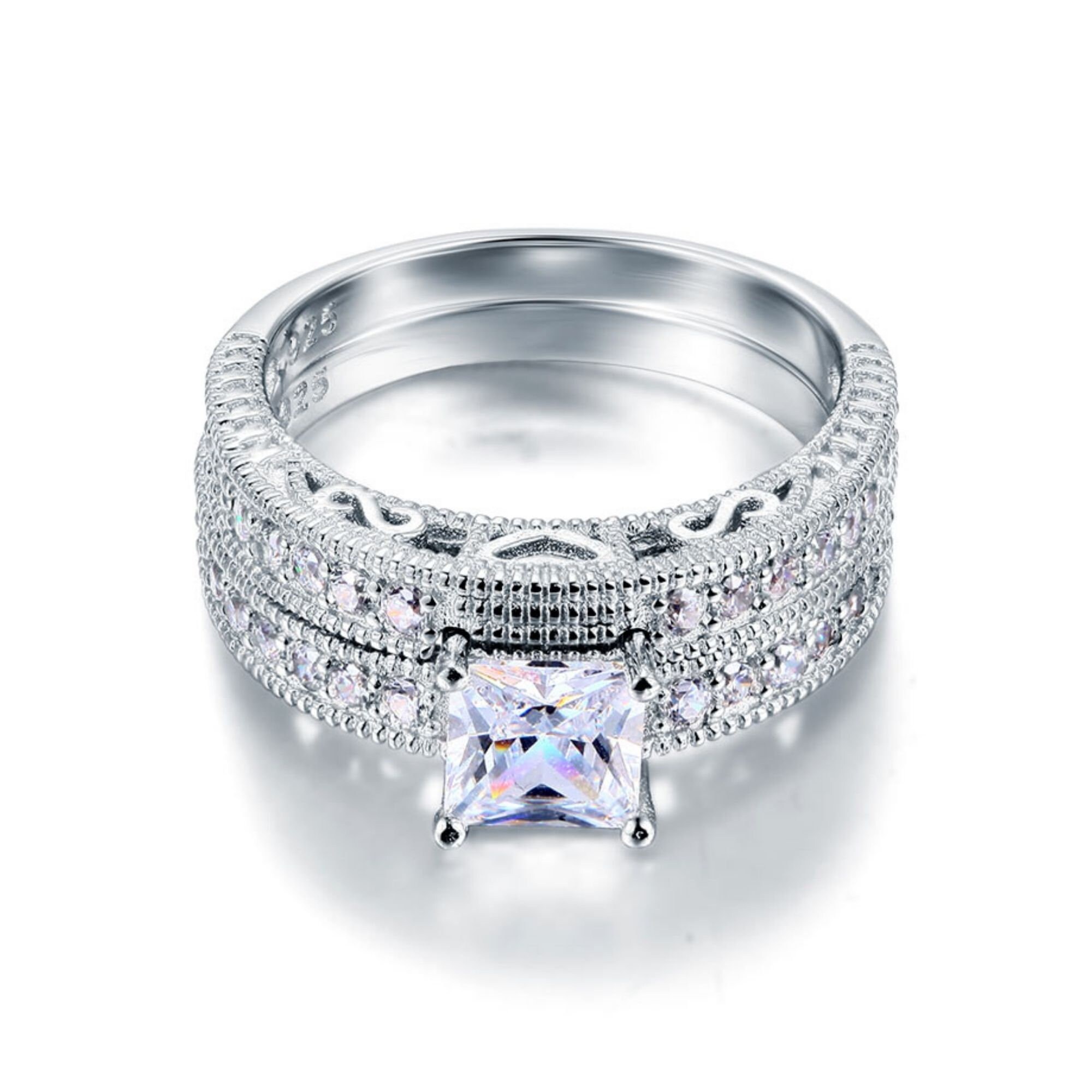 1 Carat Created Diamond Engagement Ring Set 2-pc Wedding Ring - Etsy