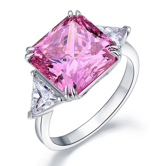 12mm Pink Princess Cut Engagement Ring Three Stone Pink Diamond