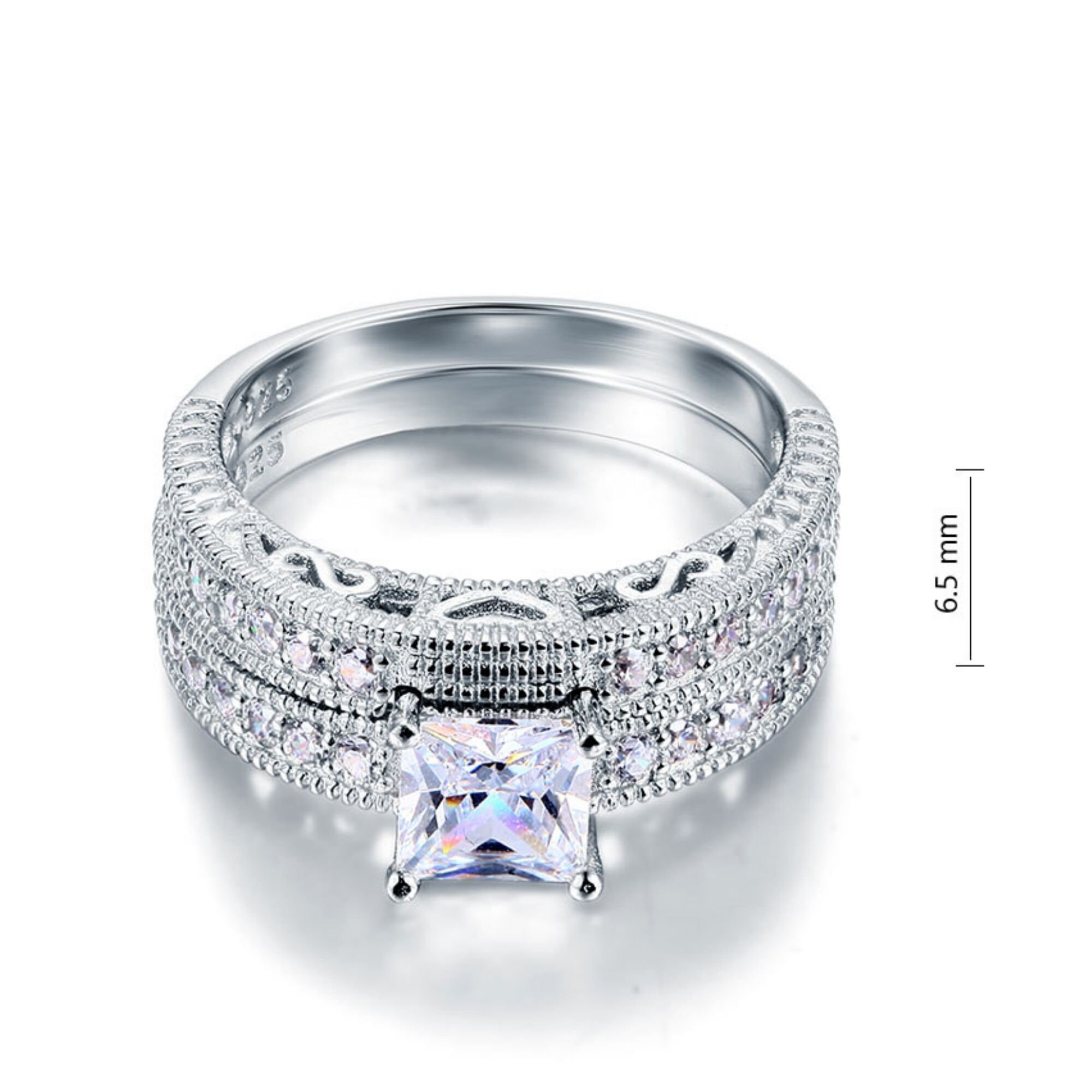 1 Carat Created Diamond Engagement Ring Set 2pc Wedding Ring Etsy