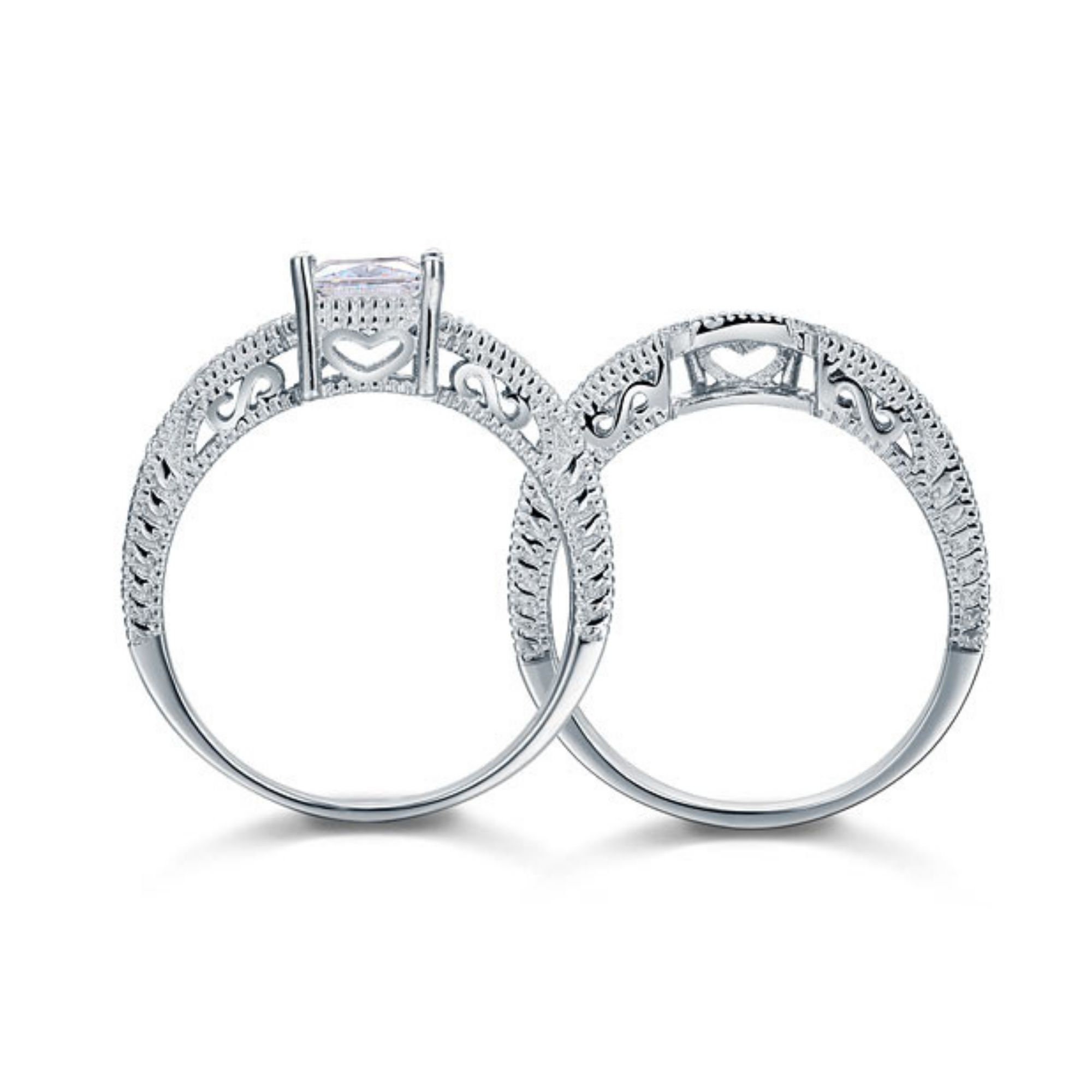 1 Carat Created Diamond Engagement Ring Set 2pc Wedding Ring Etsy