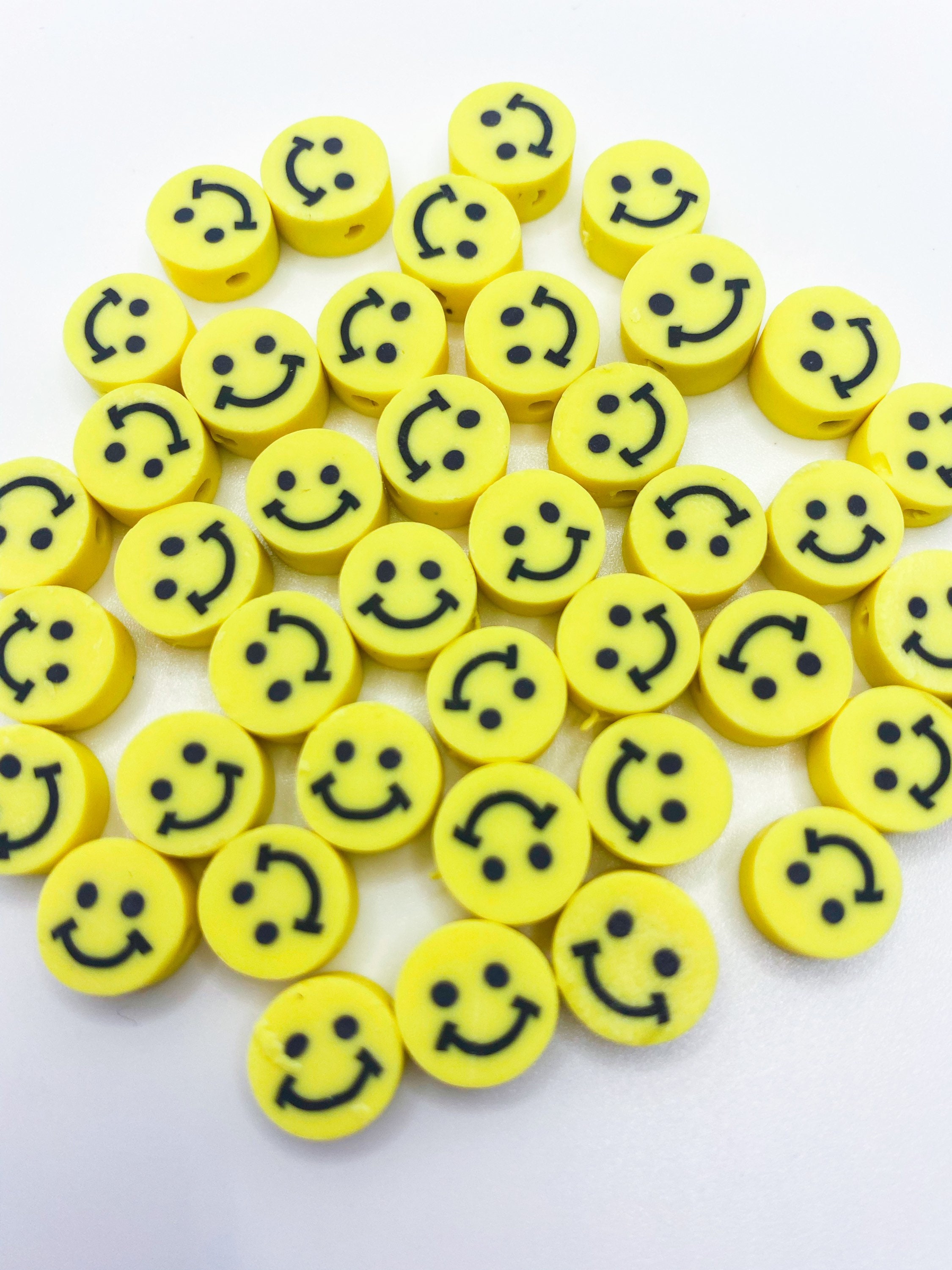 Polymer Clay Yellow Smiley Faces Centre Drilled 10mm Etsy
