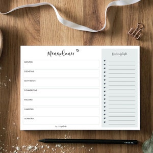Menu planner | A5 pad with 50 sheets | Meal Planner | Weekly planner | Shopping list | Notepad |