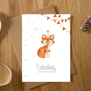 5s | Set of 10 invitation cards fox | Children's birthday forest animals | Birthday theme fox | Invitation party | First birthday | Map