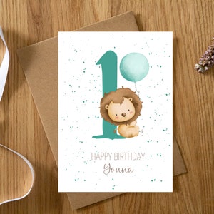 Personalisierte Karte 1. Geburtstag Löwe 1-9 Jahre | Erster Geburtstag | Happy Birthday | Geburtstagskarte Baby/Kind Safaritiere