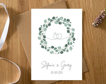 Glückwunschkarte Hochzeit Personalisiert | Karte Heirat | Hochzeitsgeschenk | Hochzeitspaar Gastgeschenk | Eukalyptus Karte | Blumenkranz