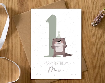 Personalisierte Karte 1. Geburtstag 1-9 Jahre Otter | Erster Geburtstag | Happy Birthday | Geburtstagskarte Baby/Kind |