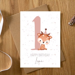 Personalized card 1st birthday deer 1-9 years | First birthday | Happy Birthday | Birthday card baby/child forest animals