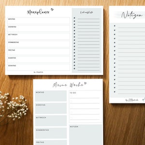 Set of 3 planners | To-do list | Weekly planner | Notepad | Meal Planner | Shopping list |