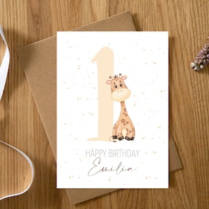 Personalisierte Karte 1. Geburtstag Giraffe 1-9 Jahre Erster Geburtstag Happy Birthday Geburtstagskarte Baby/Kind Bild 1