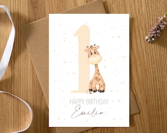 Personalisierte Karte 1. Geburtstag Giraffe 1-9 Jahre | Erster Geburtstag | Happy Birthday | Geburtstagskarte Baby/Kind |