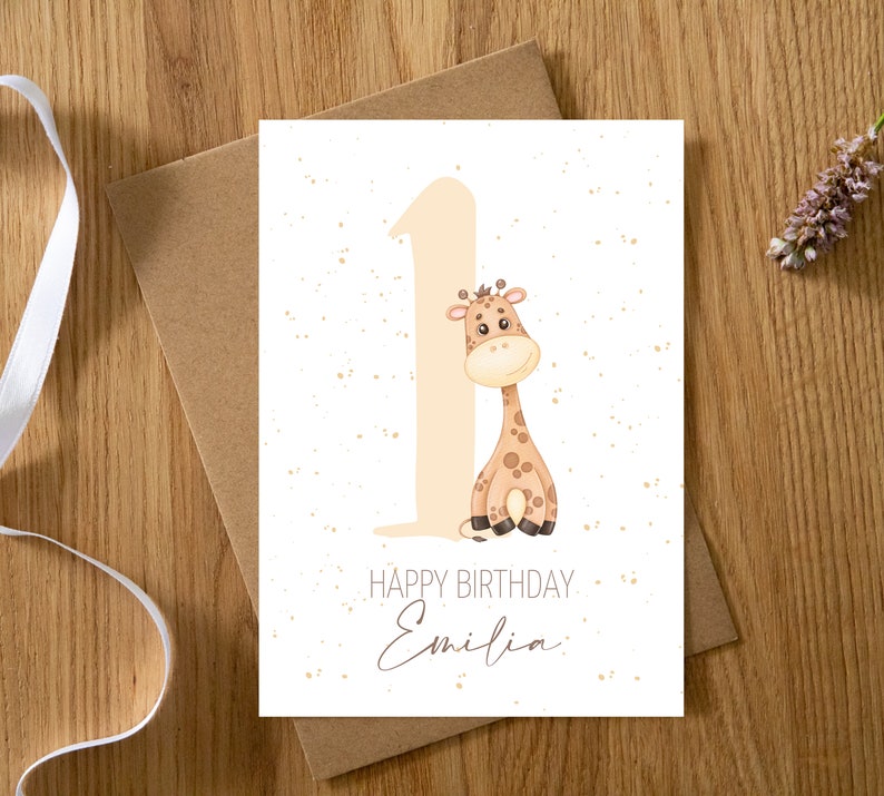 Personalisierte Karte 1. Geburtstag Giraffe 1-9 Jahre Erster Geburtstag Happy Birthday Geburtstagskarte Baby/Kind Bild 1