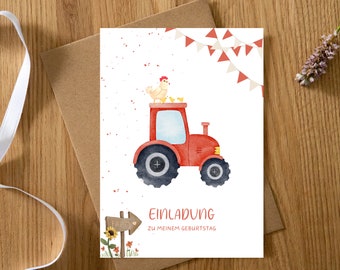 5er | 10er Set Einladungskarten Bauernhof | Trecker |Kindergeburtstag | Geburtstag Bauerntiere | Einladung Party | Erster Geburtstag | Karte