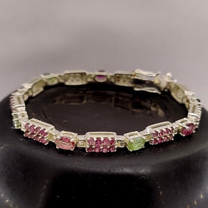 Natural Tourmaline Bracelet Sterling Silver Bracelet Silver Bracelet Unique Bracelet Antic Bracelet Silver Jewelry Engagement Gift For Her.